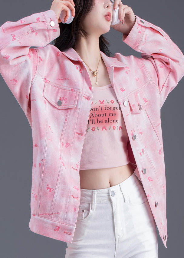 Boutique Pink Oversized Denim Jackets Spring
