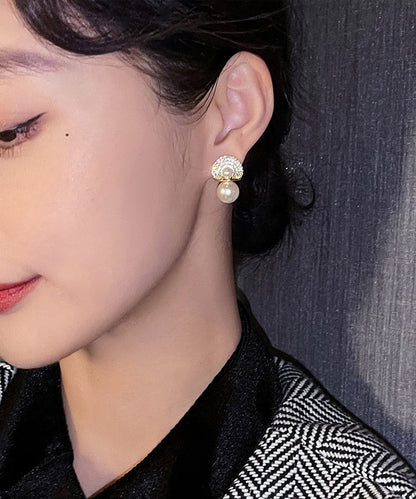 18k Gold Pearl Zircon Pearl Stud Earrings