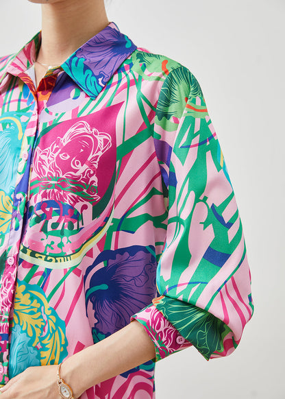 Purple Peter Pan Collar Print Chiffon Top Summer