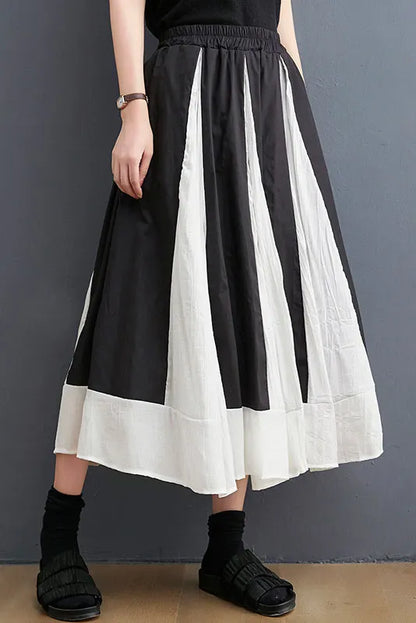 Black Loose Color Block Skirt