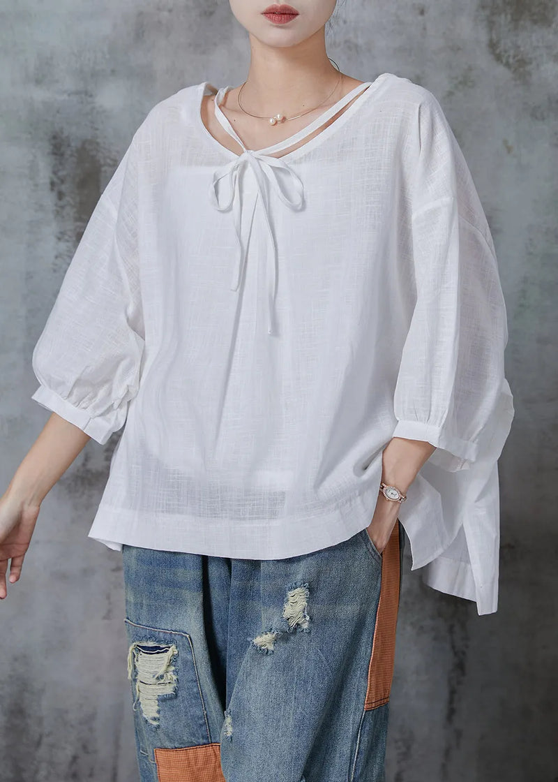 White Oversized Cotton Shirt Tops Bracelet Sleeve
