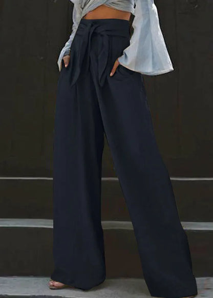Stylish Yellow High Waist Pockets Wide Leg Pants Summer