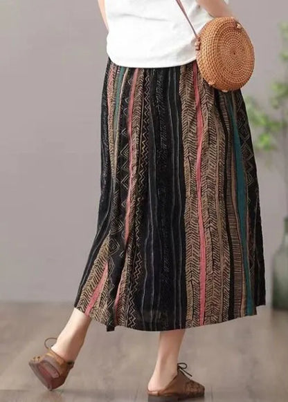 Green Wrinkled Patchwork Linen a Line Skirts Summer