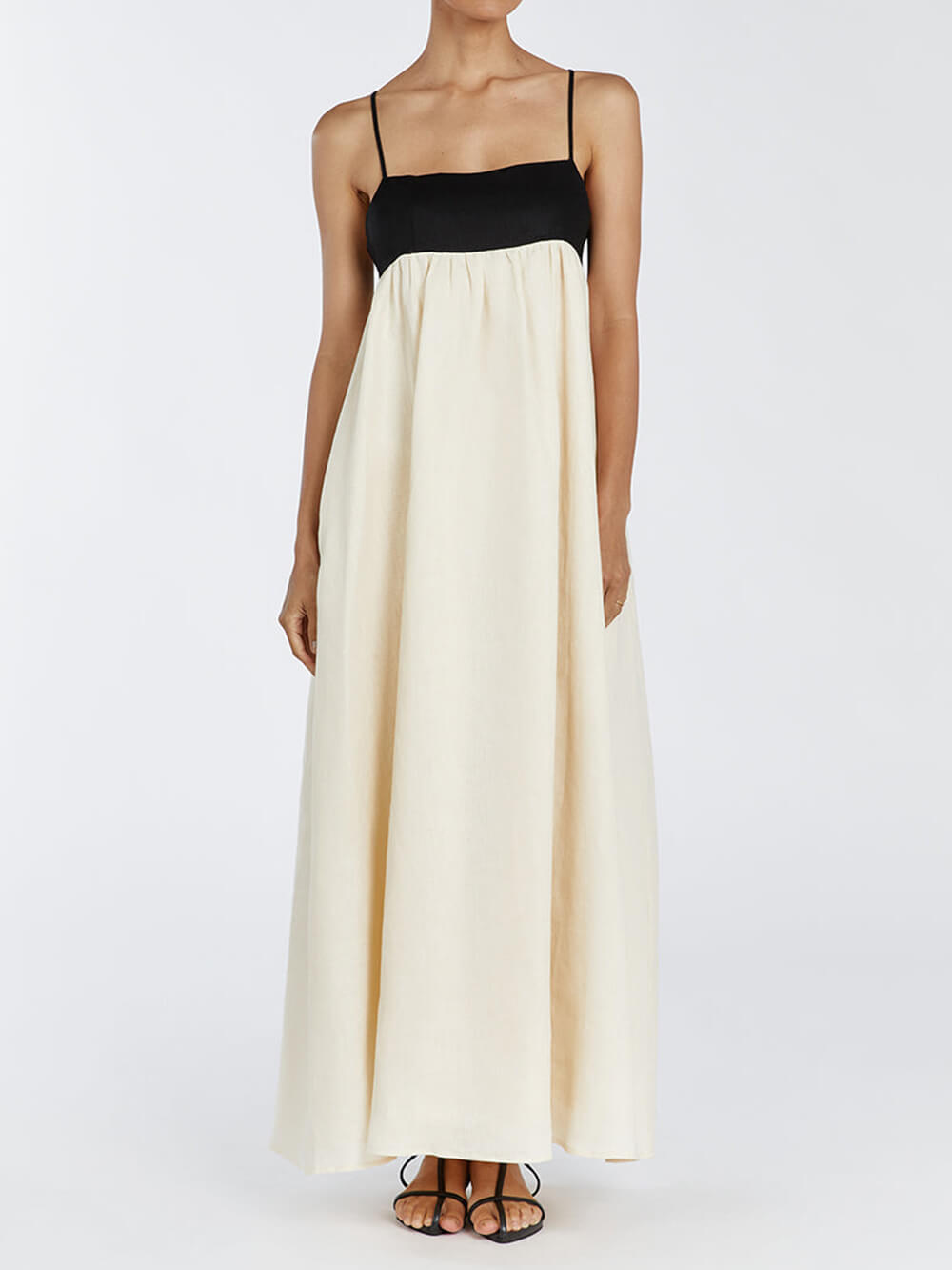 Black and White Loose Suspender Patchwork Maxi Dress