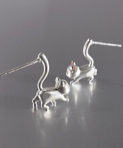 Original Design Silk Sterling Silver Little Cats Drop Earrings