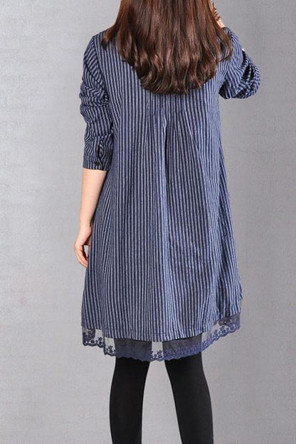 Limited Stock- Loose Cotton Linen Printing Lace Hem Dress