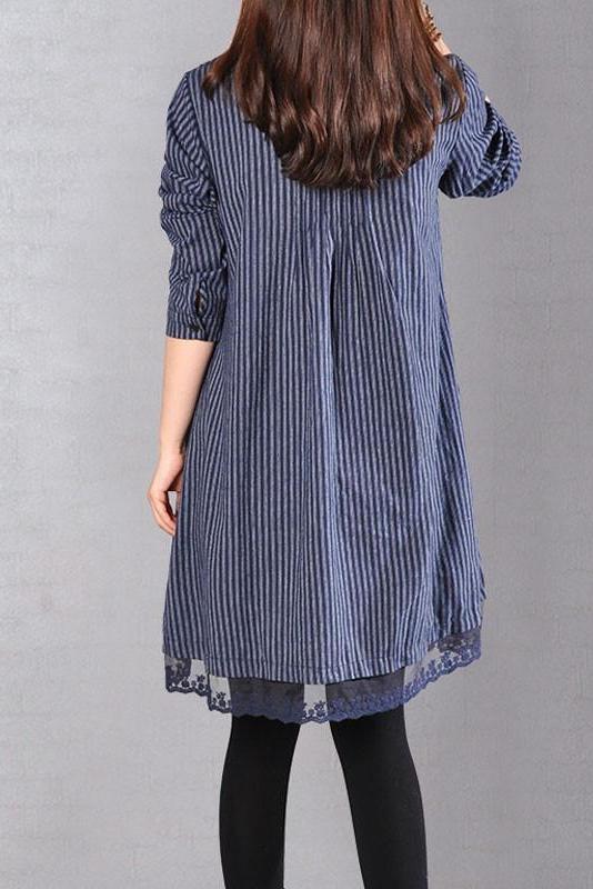 Limited Stock- Loose Cotton Linen Printing Lace Hem Dress