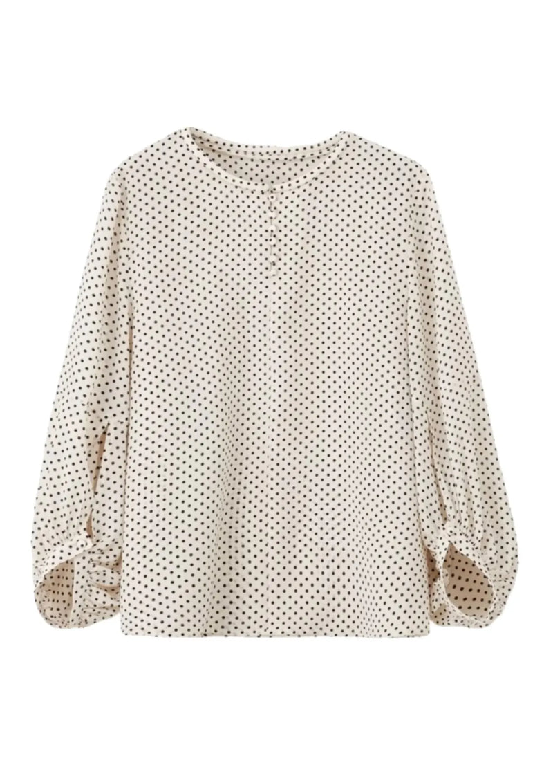 Apricot Dot Print Chiffon Top Long Sleeve