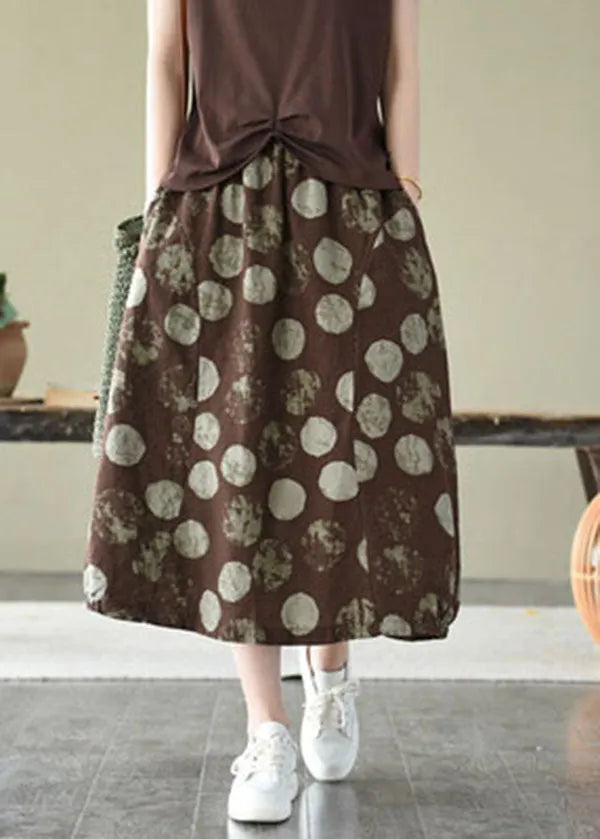 Chocolate Elastic Waist Pockets Linen Skirt Summer