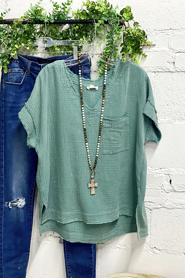 Cotton and Linen V-neck T-shirt