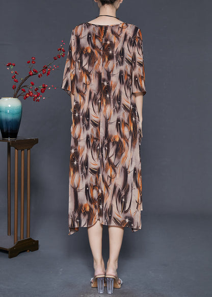 Khaki Oversized Print Chiffon Vacation Dresses Summer