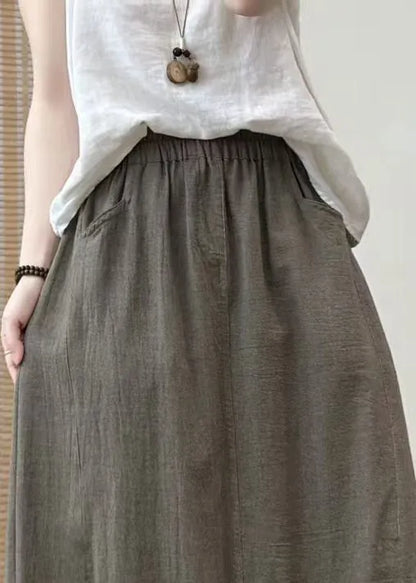 Khaki Oversized Cotton a Line Skirt Summer