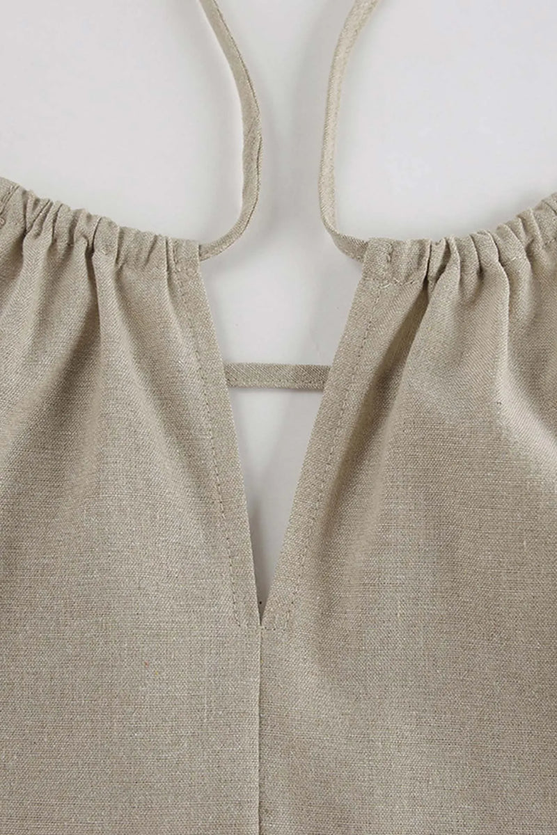 Tie-up Cutout Cotton Tank Top Long Pants Suits