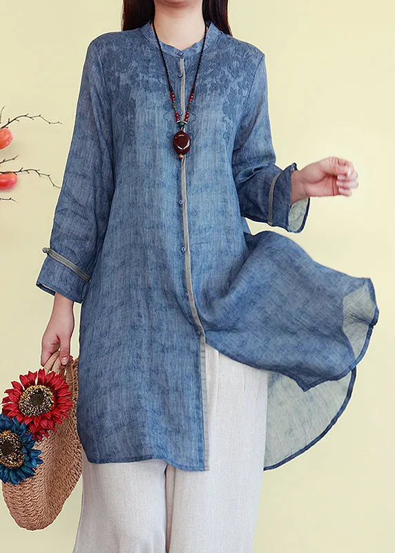 Green Button Thin Patchwork Linen Blouses