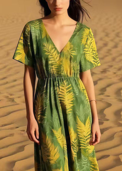 Grass Green Print Cotton Maxi Dresses Summer