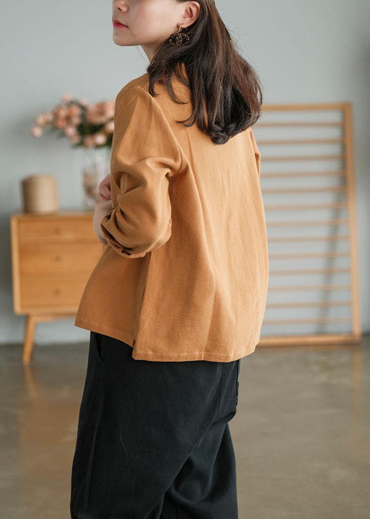 Unique Khaki Side Open Embroidered Fall Long Sleeve Shirt