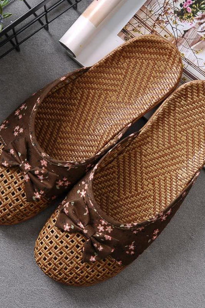 Bowknot Splicing Linen Slippers