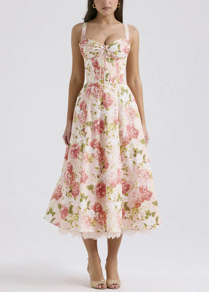 Novelty Pink Print Pockets Cotton Spaghetti Strap Dress Dress Sleeveless