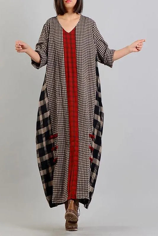 Limited Stock- Different Colored Plaid Retro Cotton Linen Dress