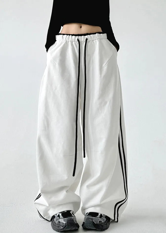 Boutique Navy Blue Drawstring Elastic Waist Wide Leg Pants Spring
