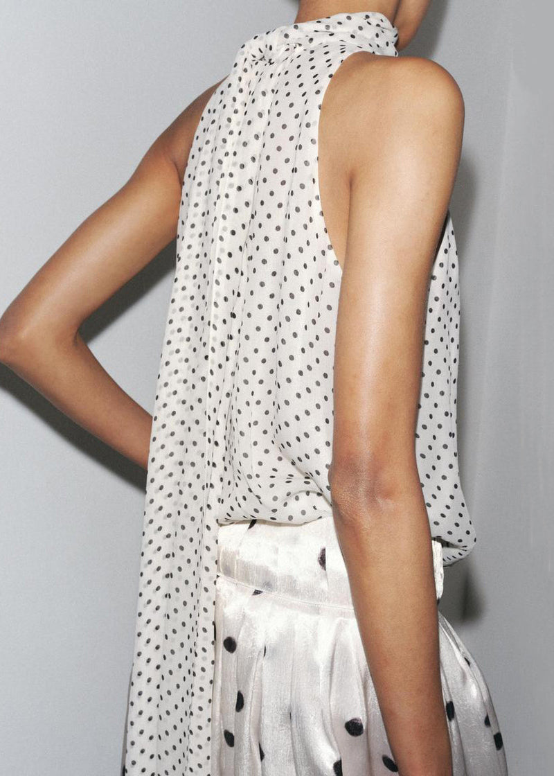White Bow Dot Chiffon Top Sleeveless
