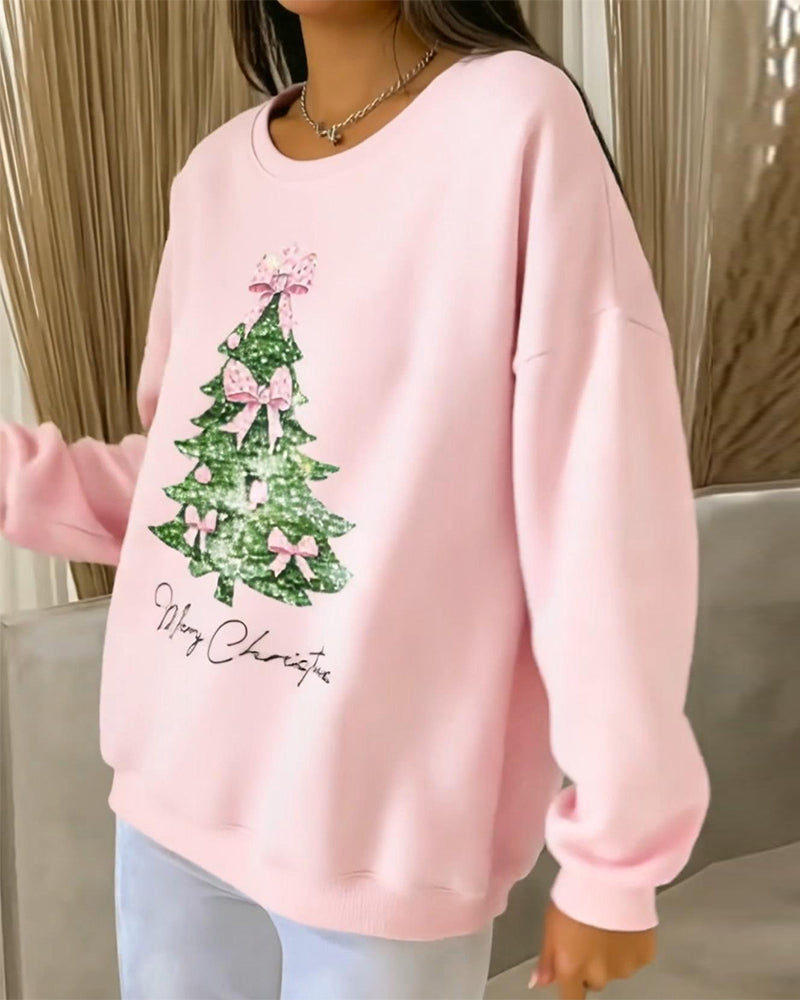 Sweatshirt with Christmas Print and Long Sleeves