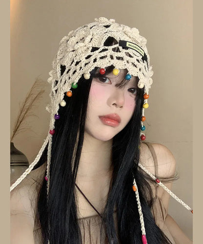 Beige Tassel Hollow Out Knit Boonie Hat