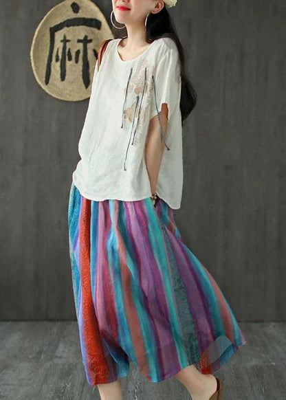 Style Red Flower Patchwork a Line Skirts Ramie