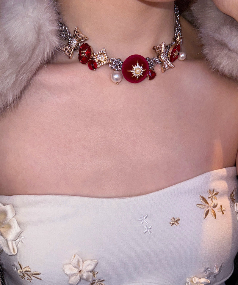 Stylish Colorblock Stainless Steel Zircon Snowflake Necklace