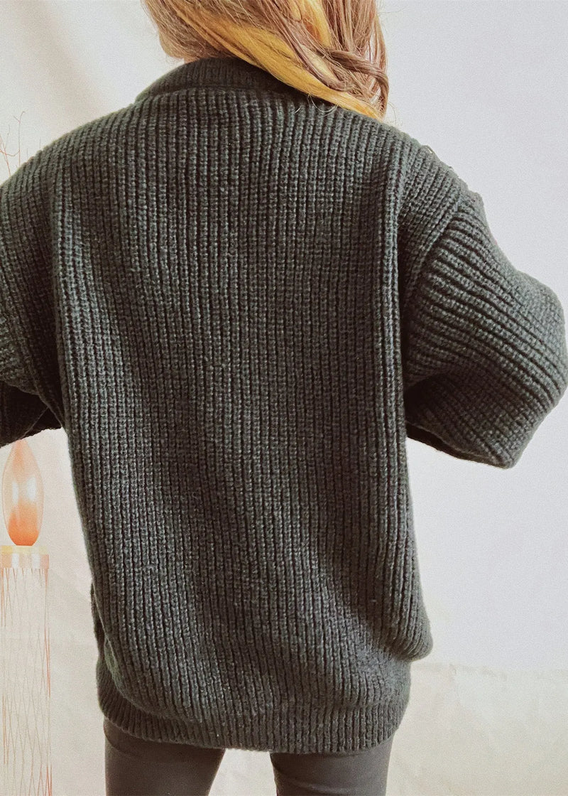 Black Thick Christmas Decorated Knit Sweater Winter