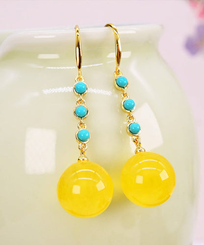 Diy Yellow Sterling Silver Overgild Turquoise Beeswax Skinny Drop Earrings