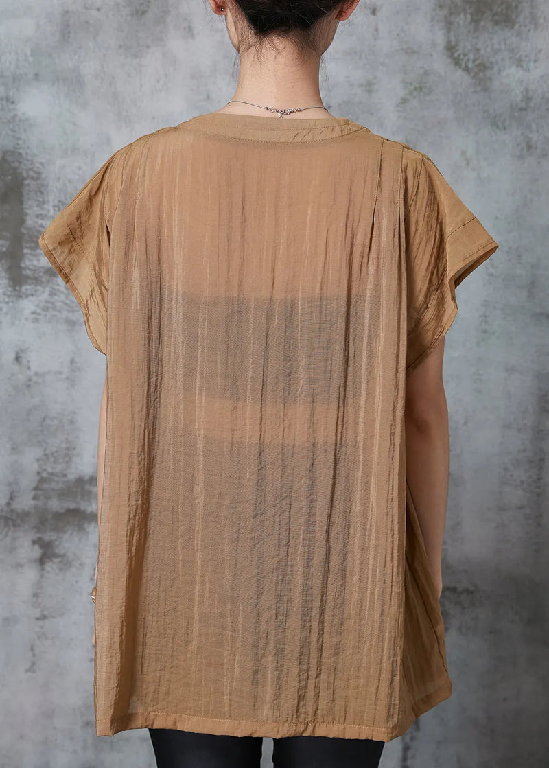 Boutique Khaki Oversized Button Down Cotton Top Summer