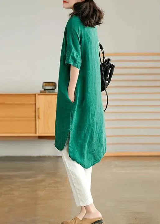 Jade Red Flower Linen Linen Shirt Dress