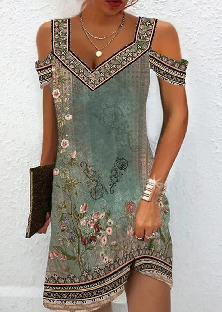 Pink Cold Shoulder Print Cotton Dresses Summer
