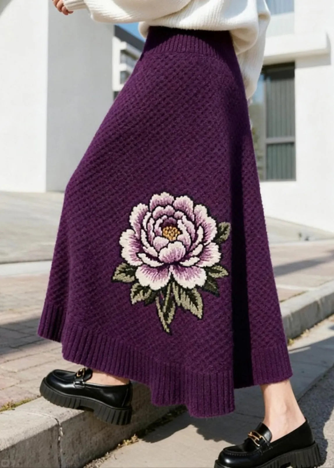 Italian Purple High Waist Knit Skirt Winter