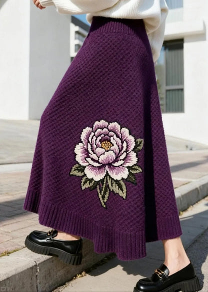 Italian Purple High Waist Knit Skirt Winter