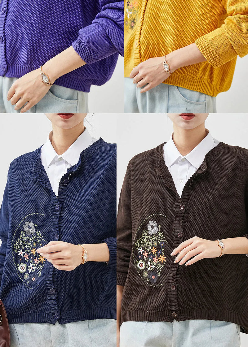 Purple Embroidered Knit Cardigans Spring