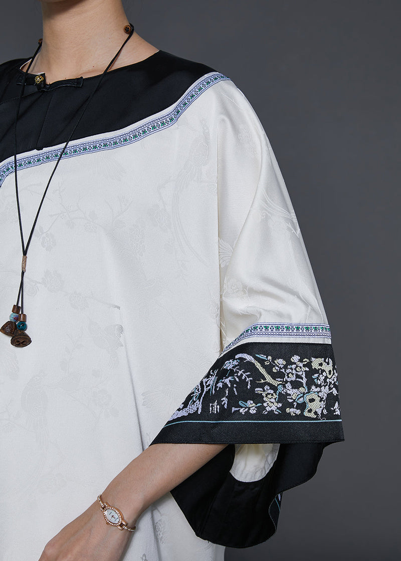 Apricot Oversized Jacquard Silk Oriental Dress Summer