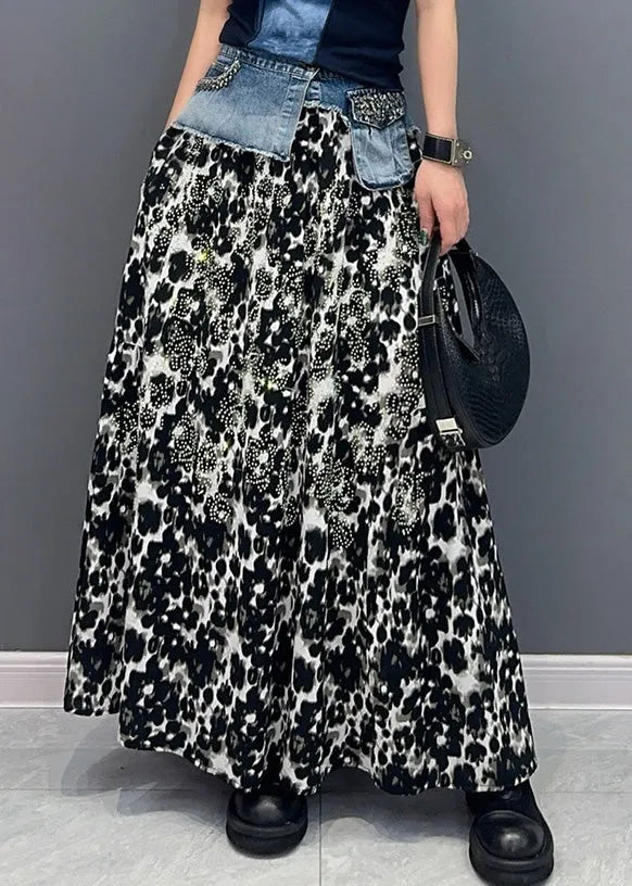 Black Print High Waist Cotton Skirt Fall