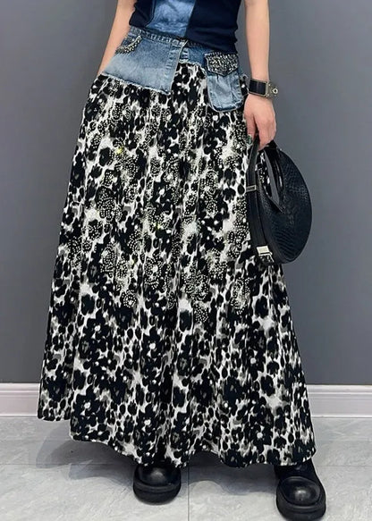 Black Print High Waist Cotton Skirt Fall