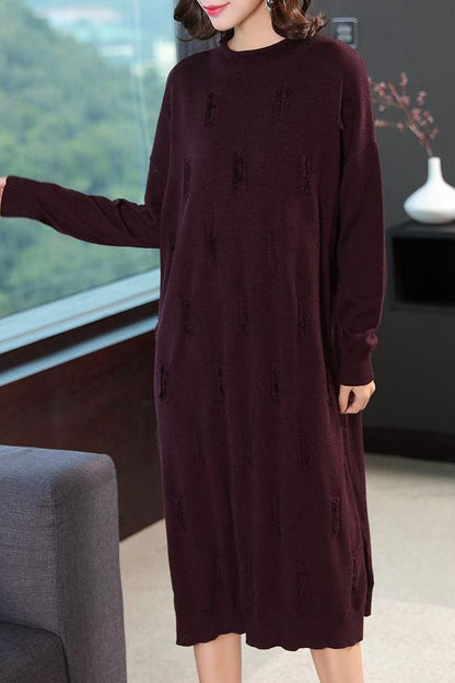Loose Pure Color Knitted Dresses Outfits