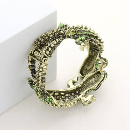 Double Crocodile/alligator Evening Hinged Cuff Bracelet: Green