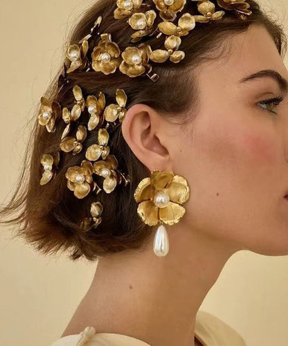 Yellow Alloy Pearl Four Sets Hairpin