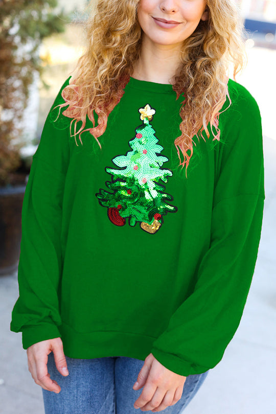 Christmas Tree Holiday Sequin Casual Loose Sweatshirt