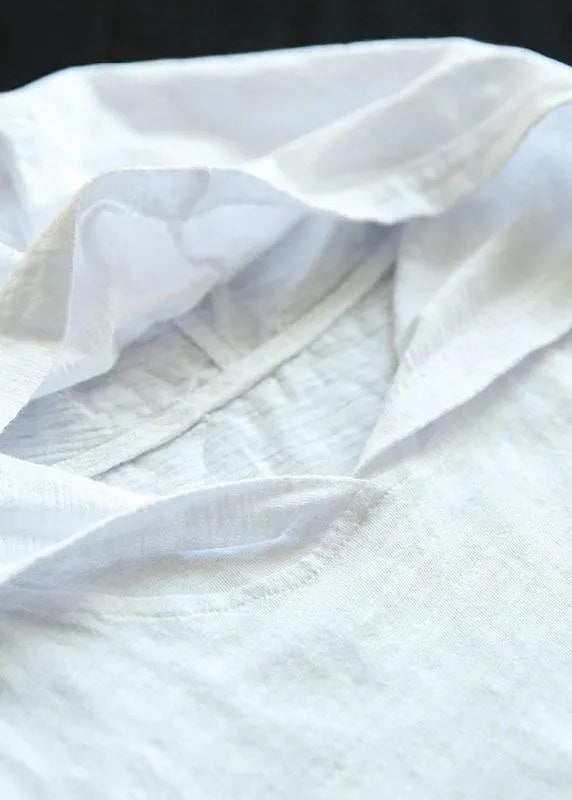 White Hooded Asymmetrical Design Summer Cotton Top Sleeveless