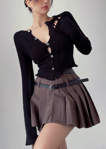 Slim Fit Purple Button Knit Cardigan Flare Sleeve