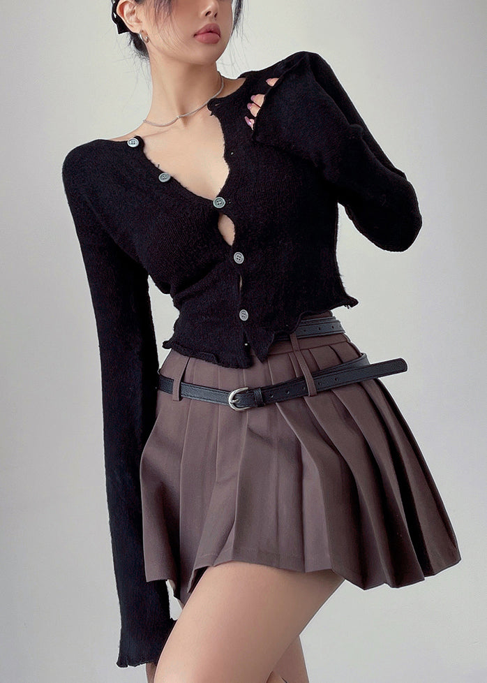 Slim Fit Purple Button Knit Cardigan Flare Sleeve
