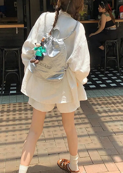 New White Embroidered Tops and Shorts Linen Two Piece Suit Set Summer