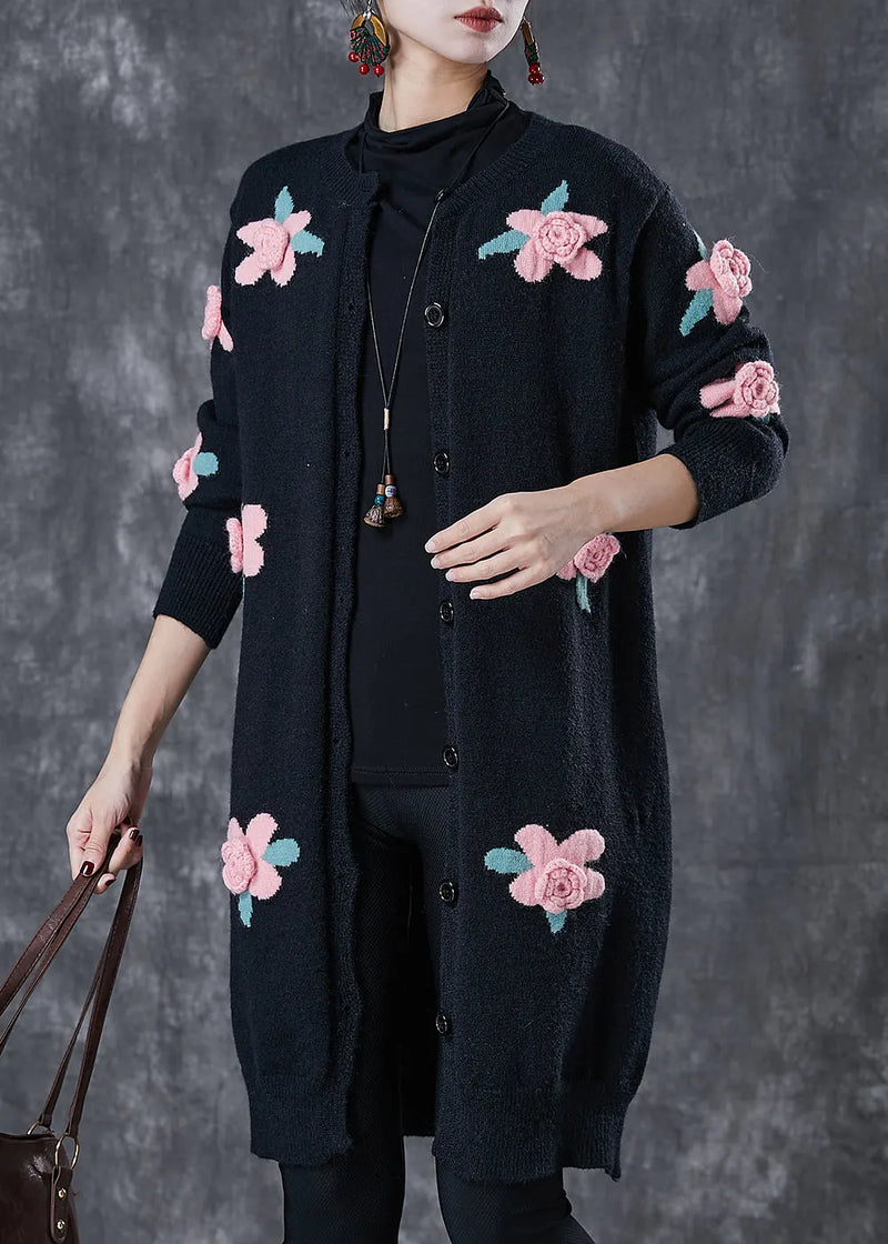Diy Black Stereoscopic Knit Cardigan Spring