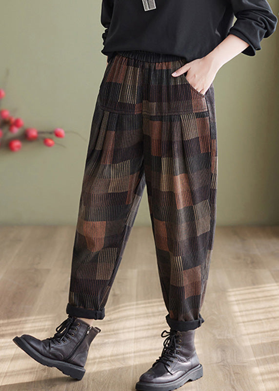 Plaid Patchwork High Waist Denim Harem Pants Summer